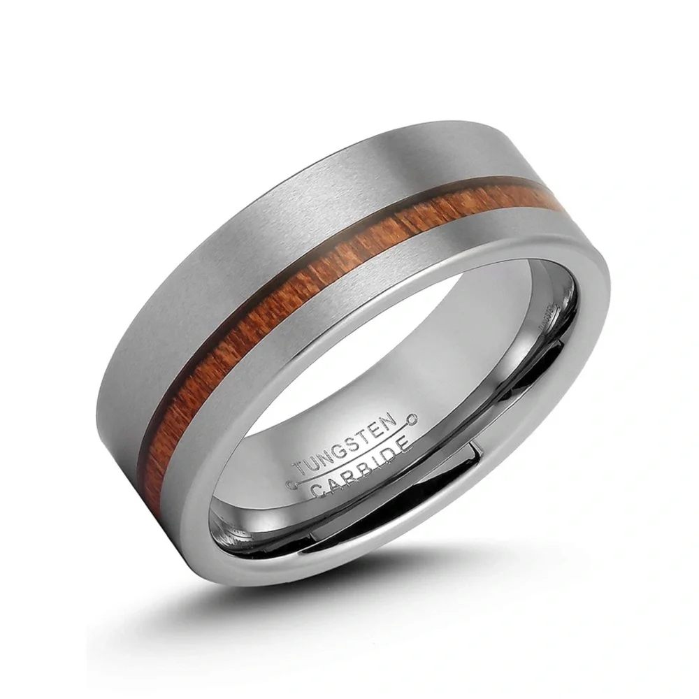 LerchPhi Mens 8mm Silver Tungsten Carbide Ring